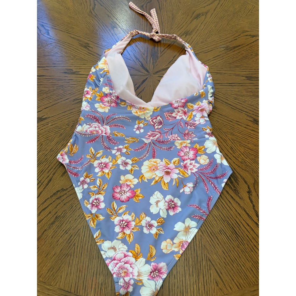 Nanette Lepore Floral Halter One Piece Swimsuit Purple Periwinkle Size 8 - Picture 7 of 8